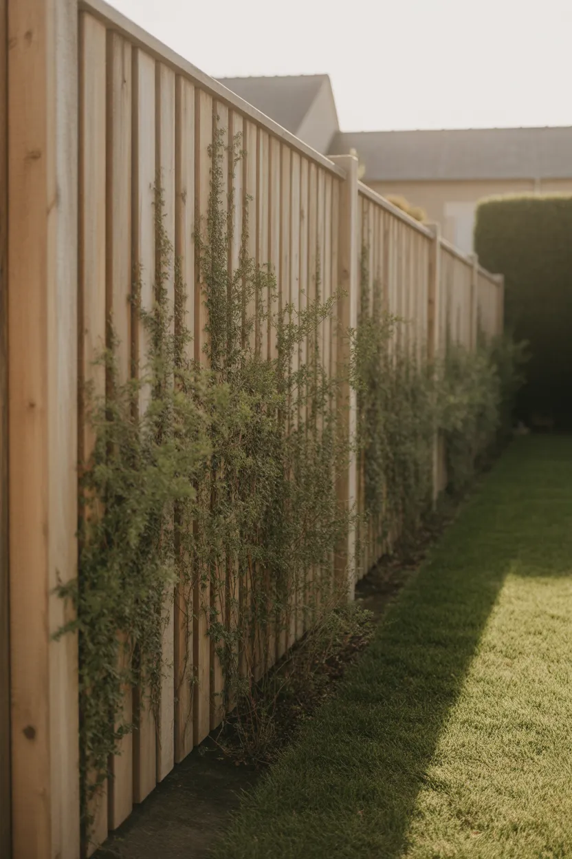 Installation de clôture en bois avec végétalisation