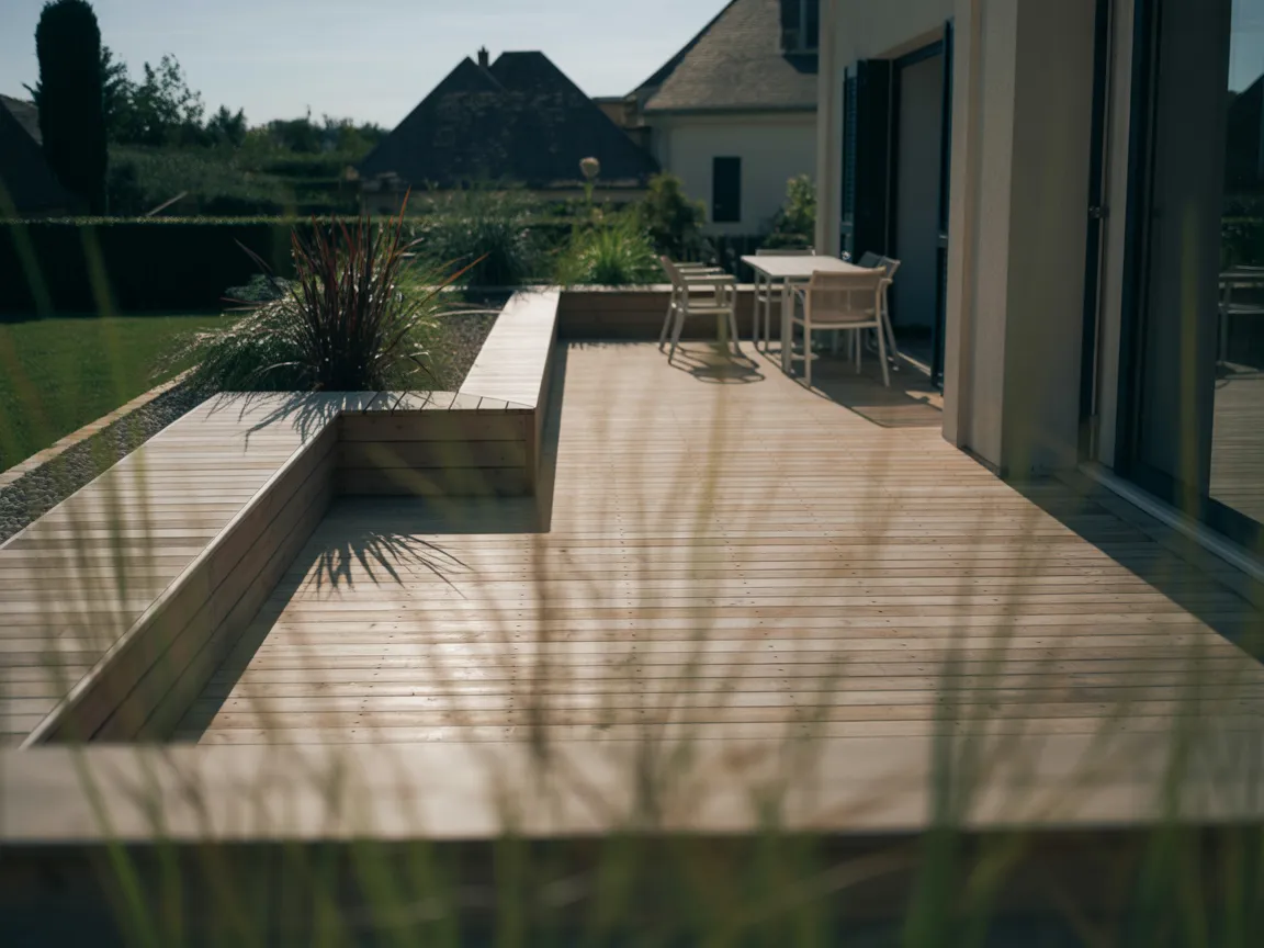 Création de terrasse en bois avec jardinières intégrées